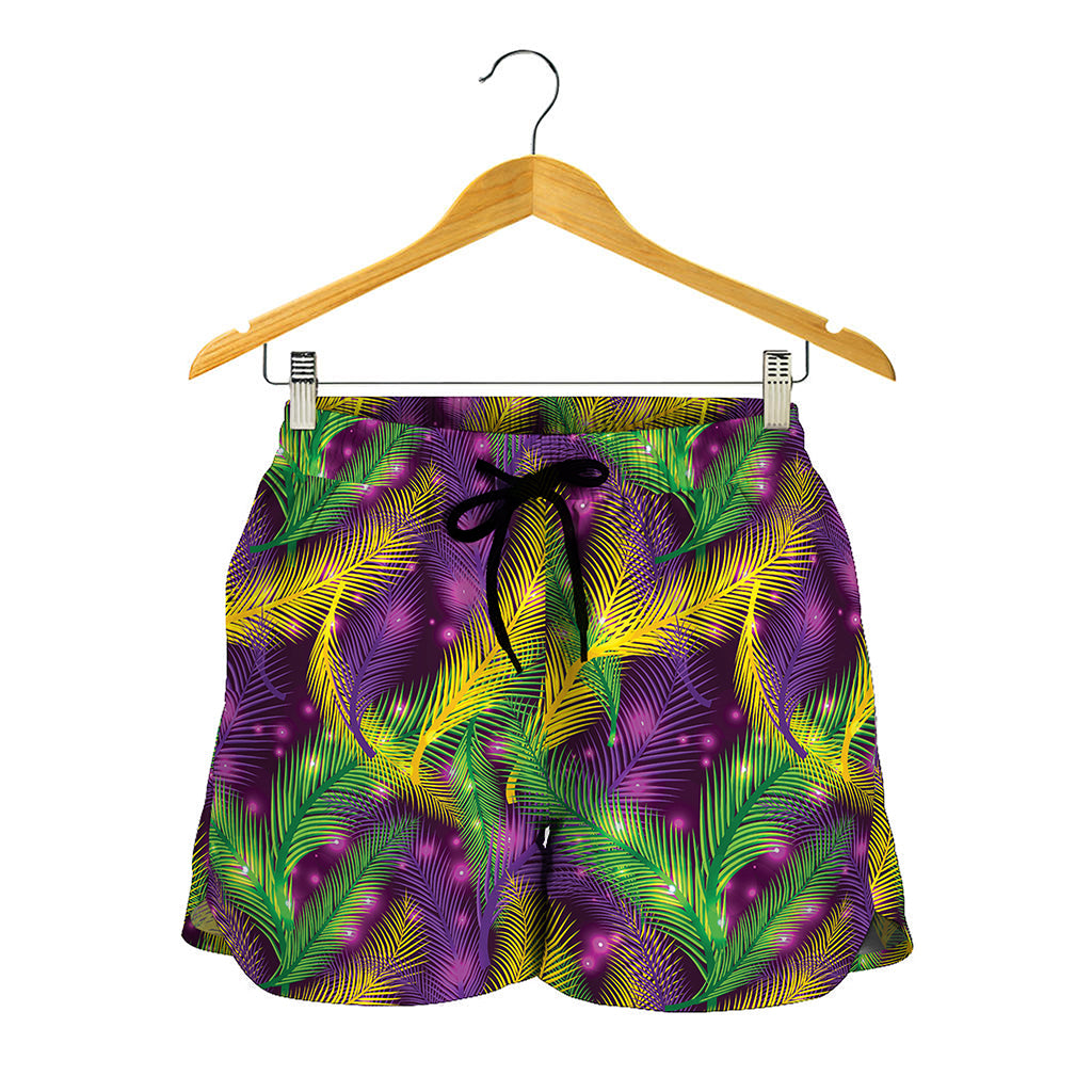 Mardi Gras Palm Leaf Pattern Print Women's Shorts