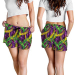Mardi Gras Palm Leaf Pattern Print Women's Shorts