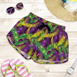 Mardi Gras Palm Leaf Pattern Print Women's Shorts