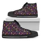 Mardi Gras Party Pattern Print Black High Top Shoes