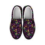 Mardi Gras Party Pattern Print Black Slip On Shoes