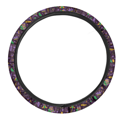 Mardi Gras Party Pattern Print Car Steering Wheel Cover