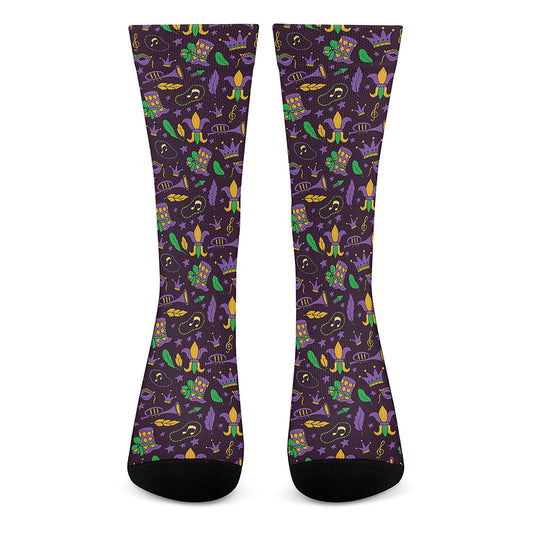 Mardi Gras Party Pattern Print Crew Socks