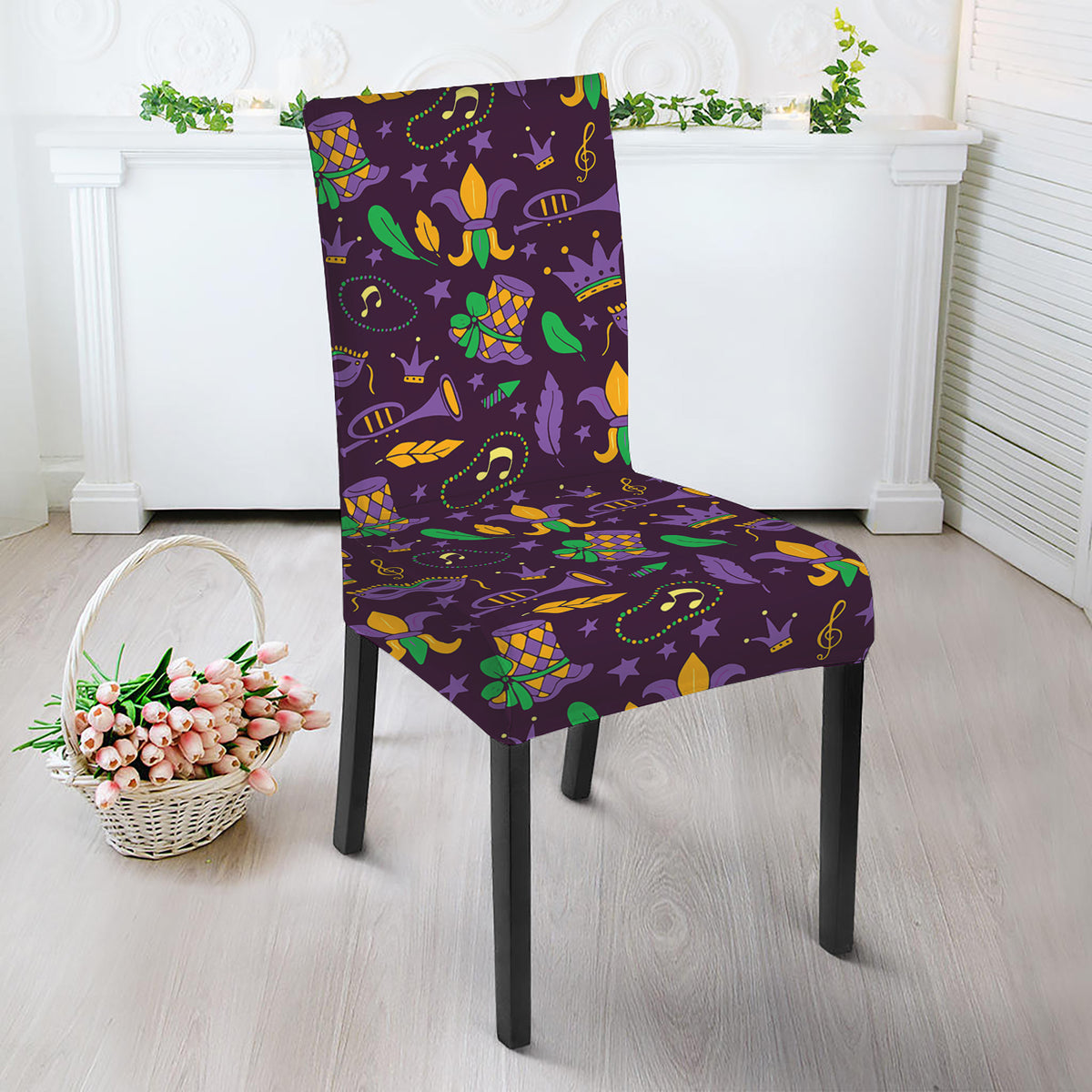 Mardi Gras Party Pattern Print Dining Chair Slipcover
