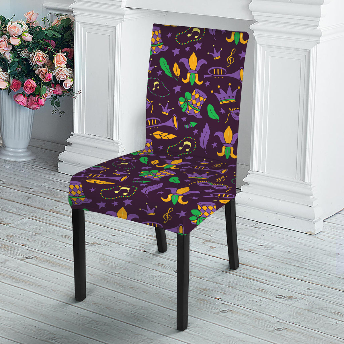Mardi Gras Party Pattern Print Dining Chair Slipcover