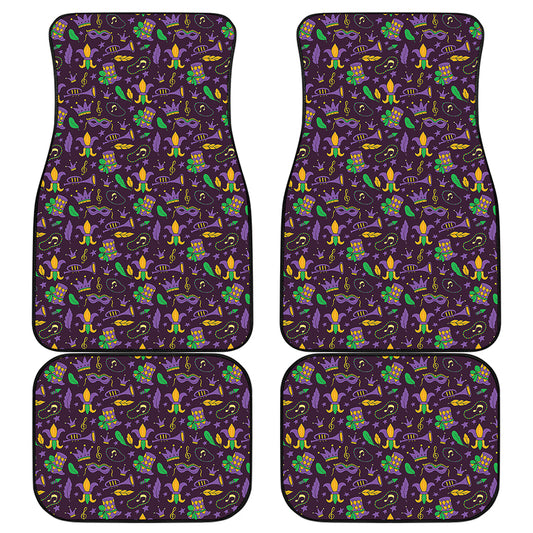 Mardi Gras Party Pattern Print Front and Back Car Floor Mats