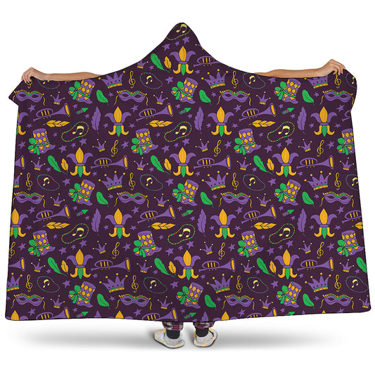 Mardi Gras Party Pattern Print Hooded Blanket