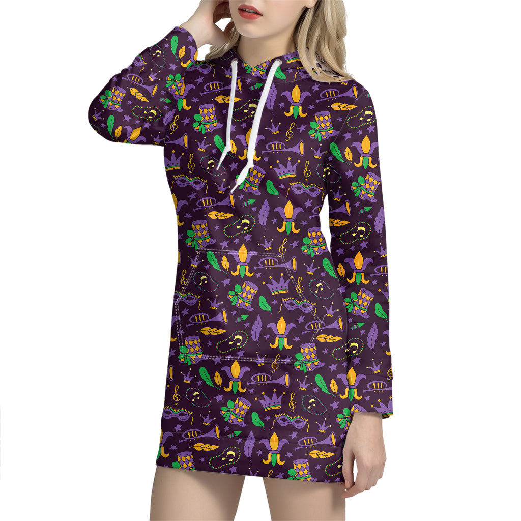 Mardi Gras Party Pattern Print Hoodie Dress