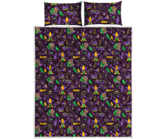 Mardi Gras Party Pattern Print Quilt Bed Set