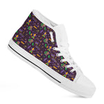 Mardi Gras Party Pattern Print White High Top Shoes