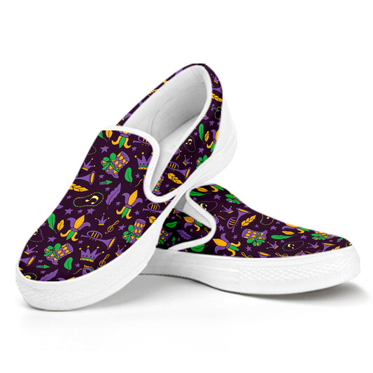Mardi Gras Party Pattern Print White Slip On Shoes
