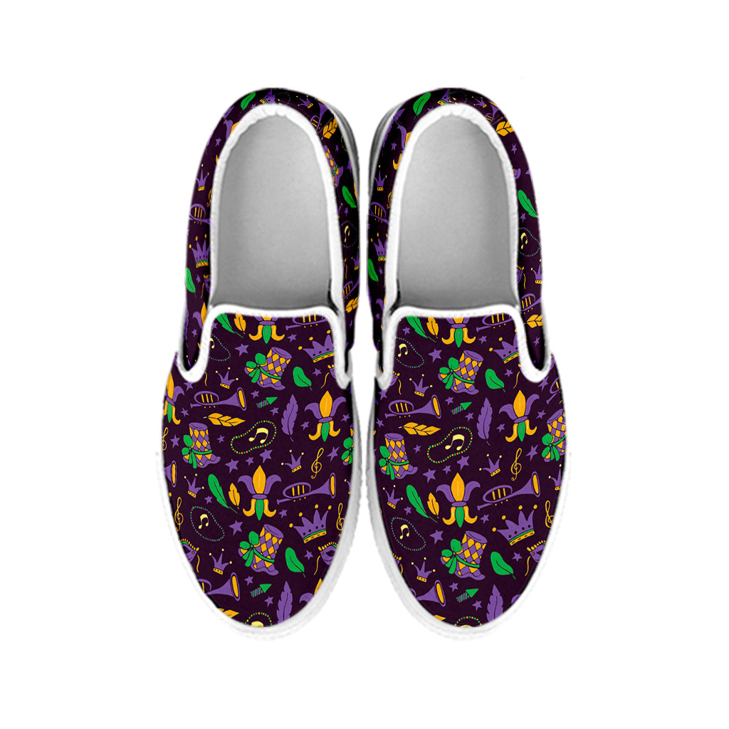 Mardi Gras Party Pattern Print White Slip On Shoes