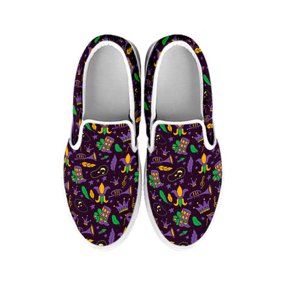 Mardi Gras Party Pattern Print White Slip On Shoes