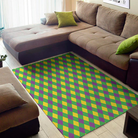 Mardi Gras Plaid Pattern Print Area Rug