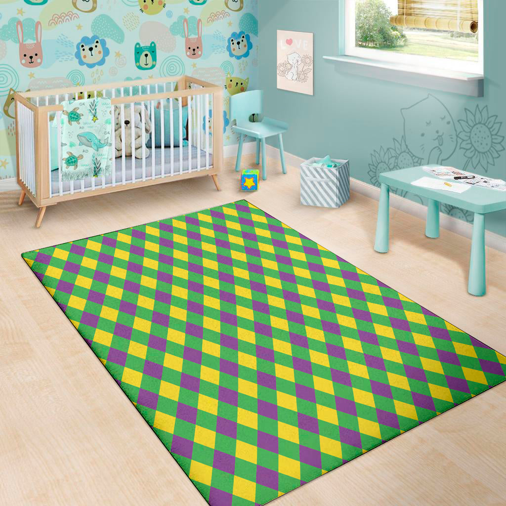 Mardi Gras Plaid Pattern Print Area Rug