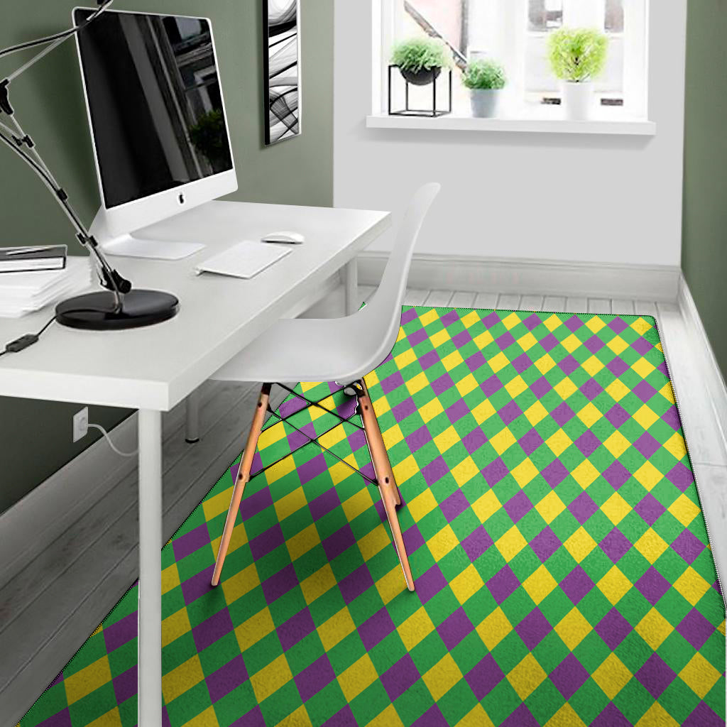 Mardi Gras Plaid Pattern Print Area Rug