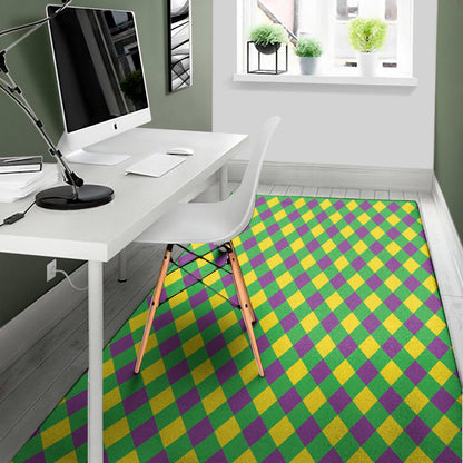 Mardi Gras Plaid Pattern Print Area Rug