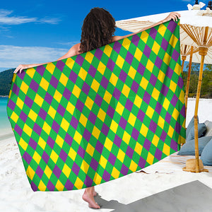 Mardi Gras Plaid Pattern Print Beach Sarong Wrap