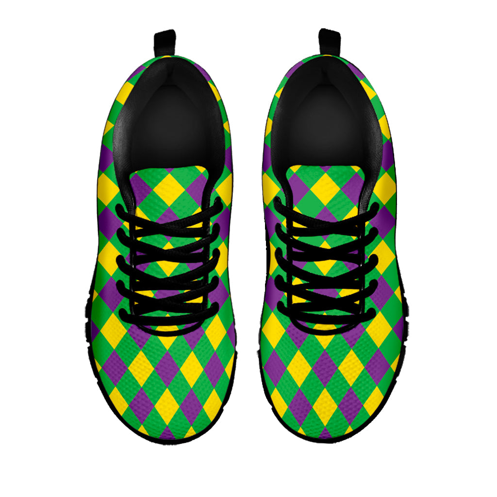 Mardi Gras Plaid Pattern Print Black Sneakers