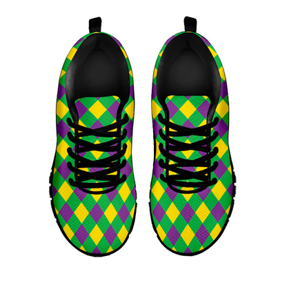 Mardi Gras Plaid Pattern Print Black Sneakers