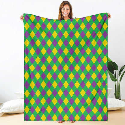Mardi Gras Plaid Pattern Print Blanket