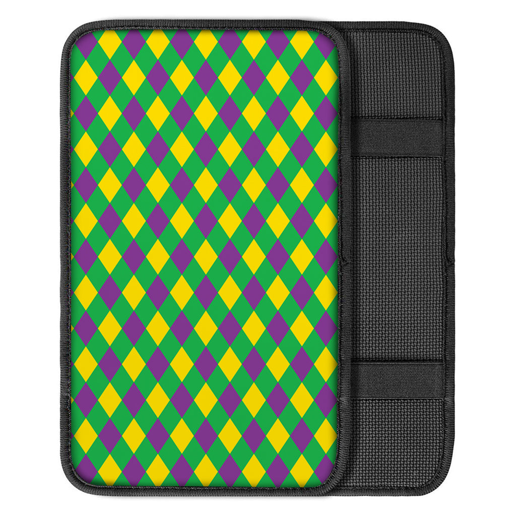 Mardi Gras Plaid Pattern Print Car Center Console Cover