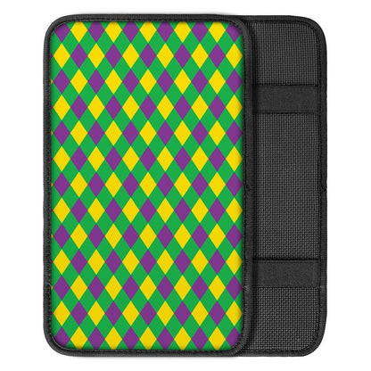 Mardi Gras Plaid Pattern Print Car Center Console Cover
