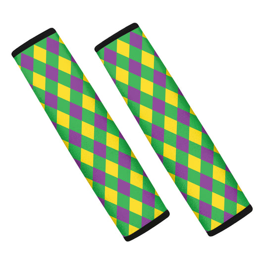 Mardi Gras Plaid Pattern Print Car Seat Belt Covers