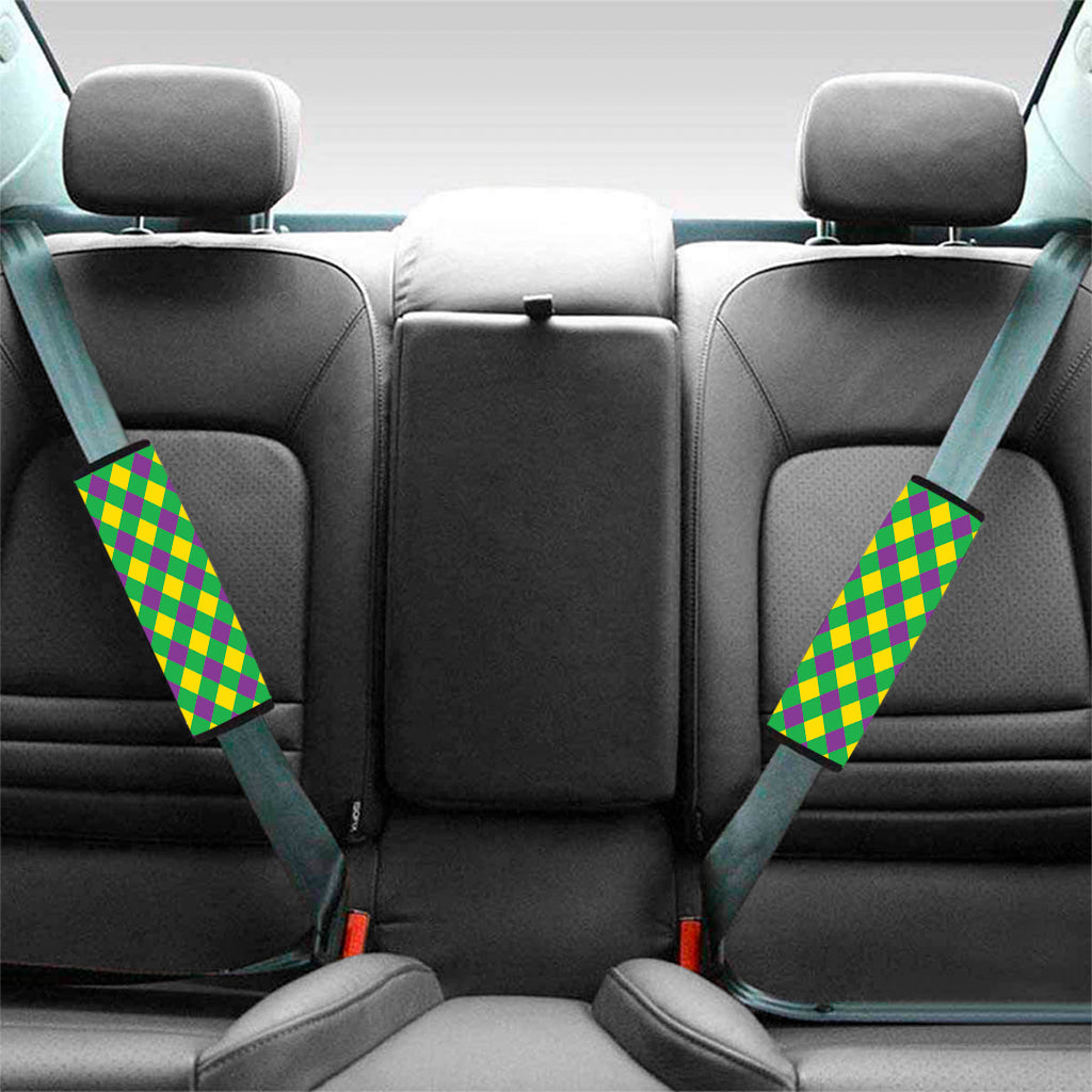 Mardi Gras Plaid Pattern Print Car Seat Belt Covers