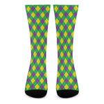 Mardi Gras Plaid Pattern Print Crew Socks