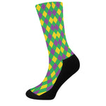 Mardi Gras Plaid Pattern Print Crew Socks