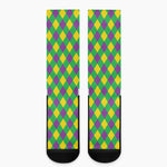 Mardi Gras Plaid Pattern Print Crew Socks