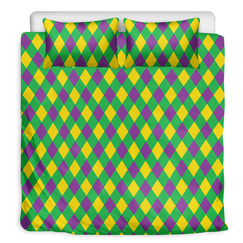 Mardi Gras Plaid Pattern Print Duvet Cover Bedding Set