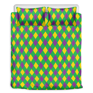 Mardi Gras Plaid Pattern Print Duvet Cover Bedding Set