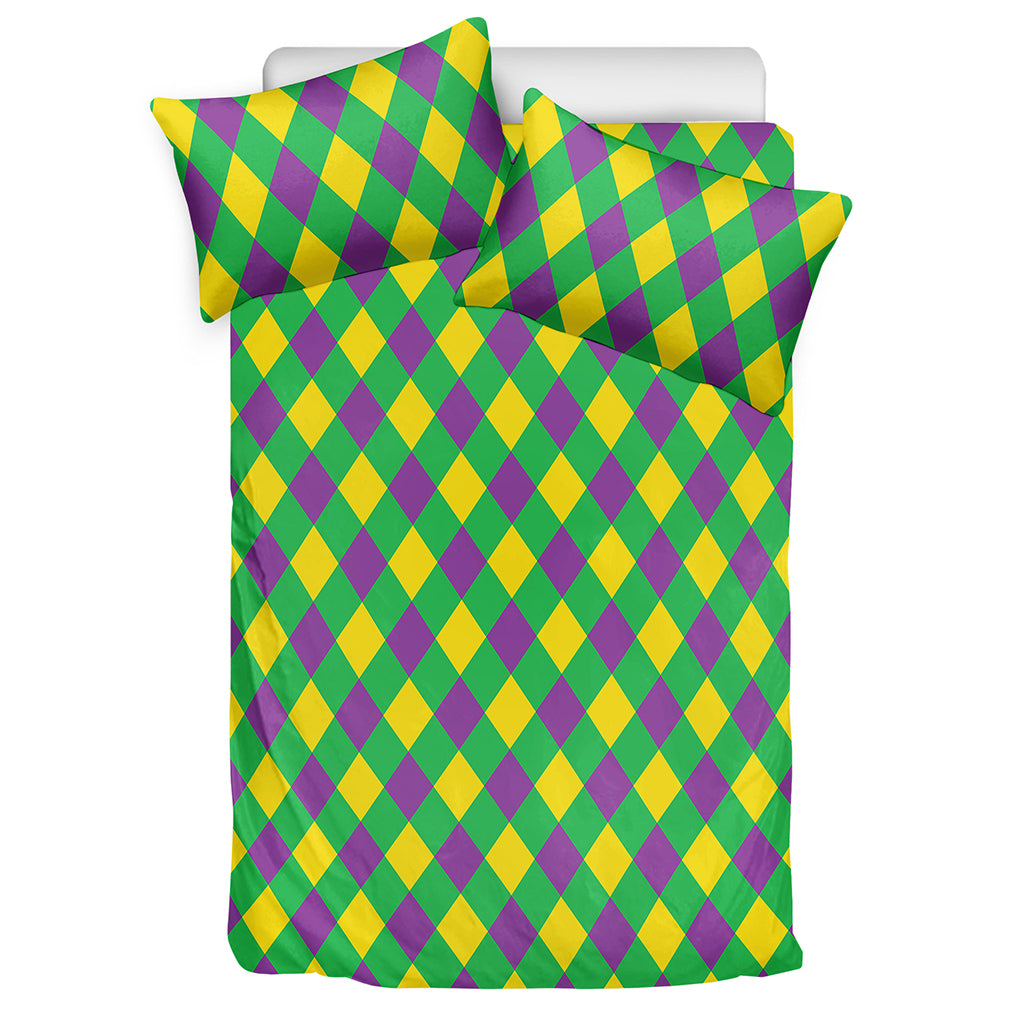 Mardi Gras Plaid Pattern Print Duvet Cover Bedding Set