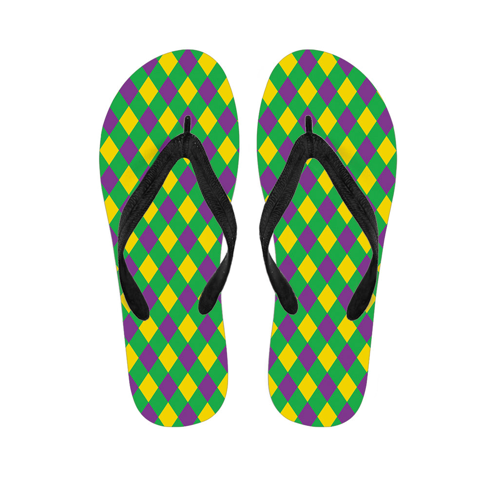 Mardi Gras Plaid Pattern Print Flip Flops