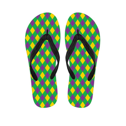 Mardi Gras Plaid Pattern Print Flip Flops