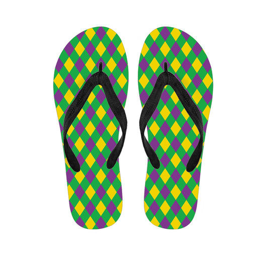 Mardi Gras Plaid Pattern Print Flip Flops