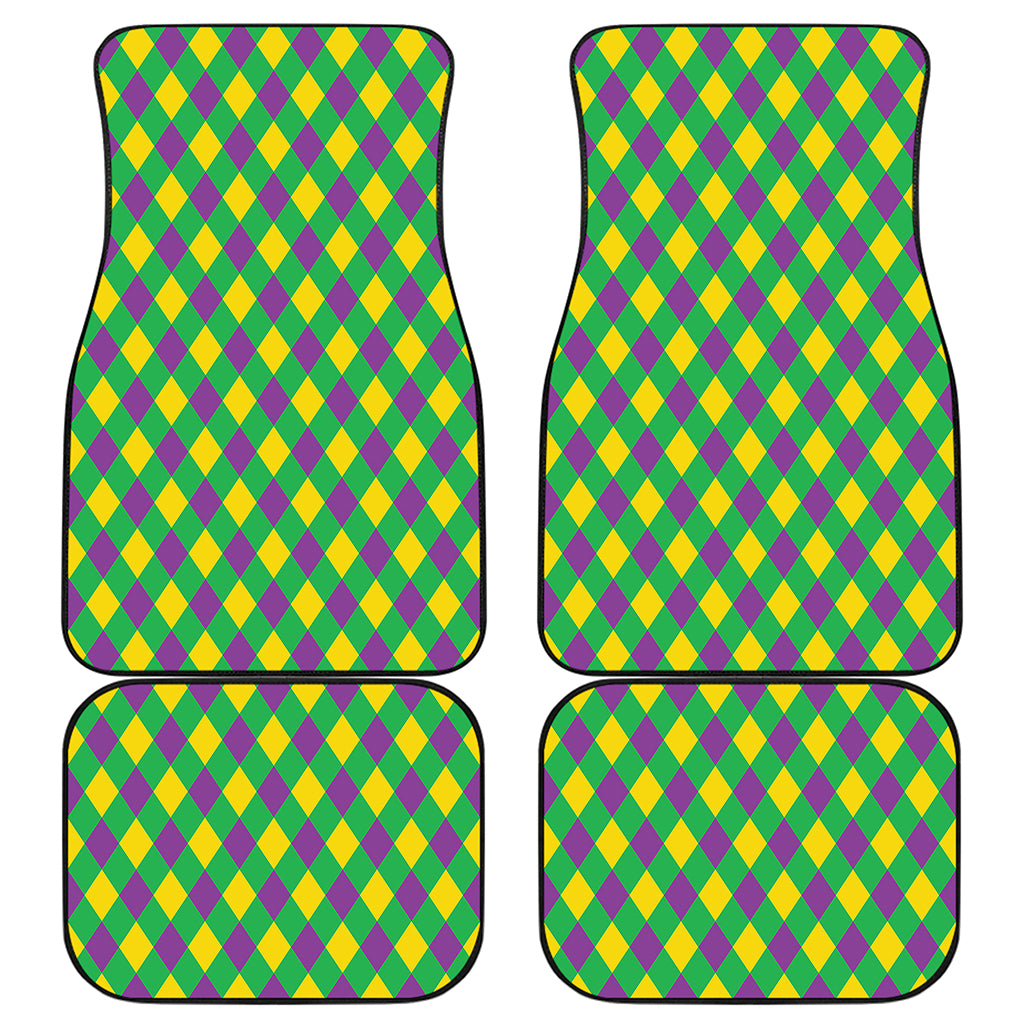 Mardi Gras Plaid Pattern Print Front and Back Car Floor Mats