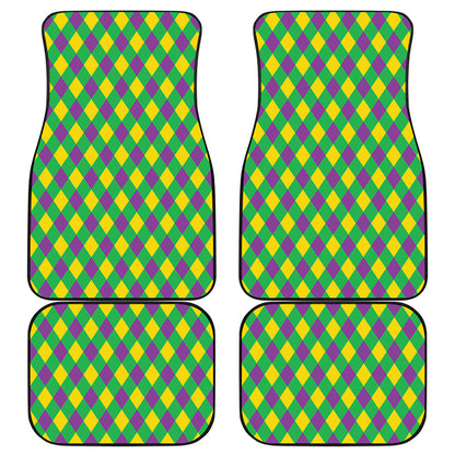 Mardi Gras Plaid Pattern Print Front and Back Car Floor Mats