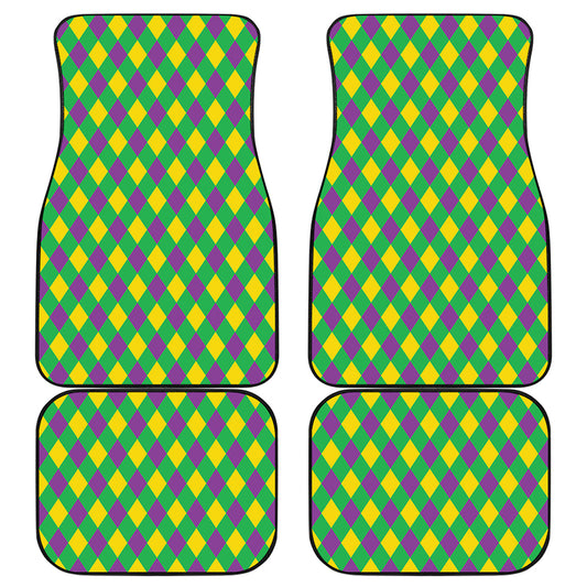 Mardi Gras Plaid Pattern Print Front and Back Car Floor Mats