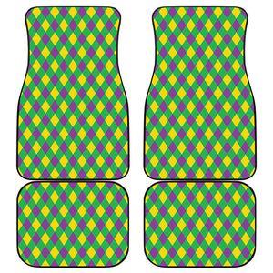 Mardi Gras Plaid Pattern Print Front and Back Car Floor Mats