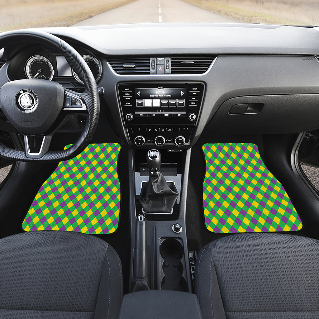 Mardi Gras Plaid Pattern Print Front and Back Car Floor Mats