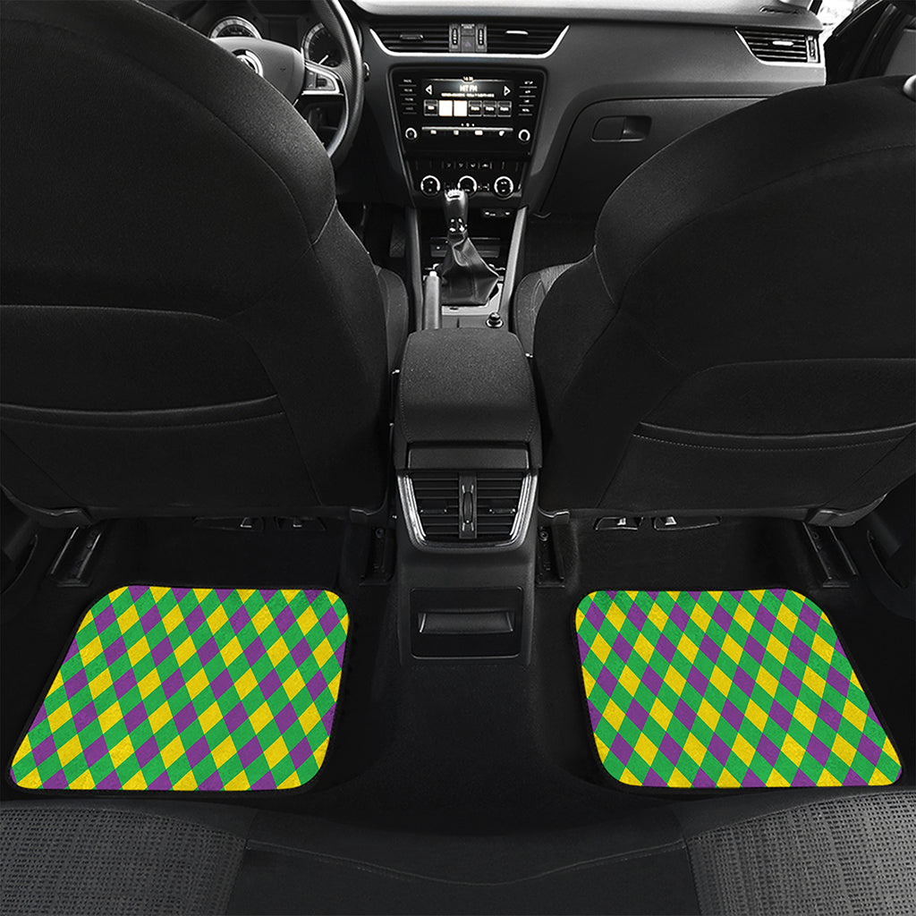 Mardi Gras Plaid Pattern Print Front and Back Car Floor Mats