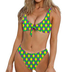 Mardi Gras Plaid Pattern Print Front Bow Tie Bikini
