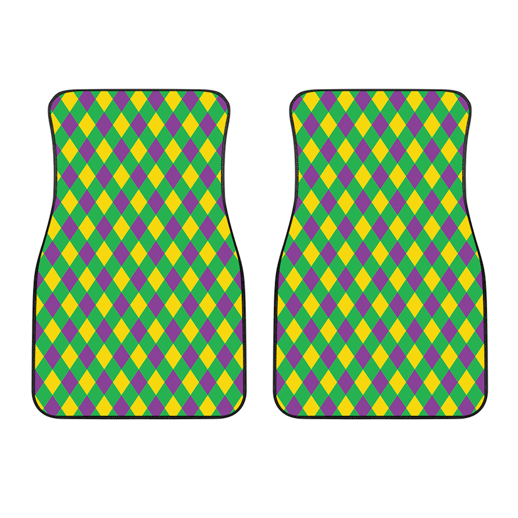Mardi Gras Plaid Pattern Print Front Car Floor Mats
