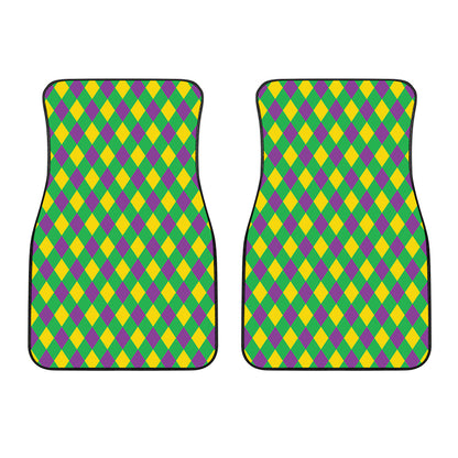 Mardi Gras Plaid Pattern Print Front Car Floor Mats