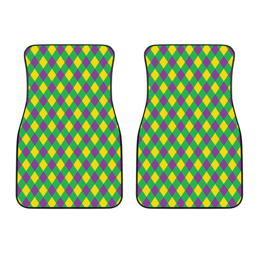 Mardi Gras Plaid Pattern Print Front Car Floor Mats