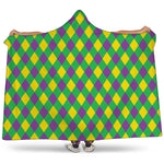 Mardi Gras Plaid Pattern Print Hooded Blanket