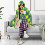 Mardi Gras Plaid Pattern Print Hooded Blanket